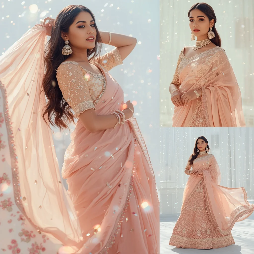 Advanced Heavy Festive Saree Look Spun Glass Threads | Ai Image Generator Prompt