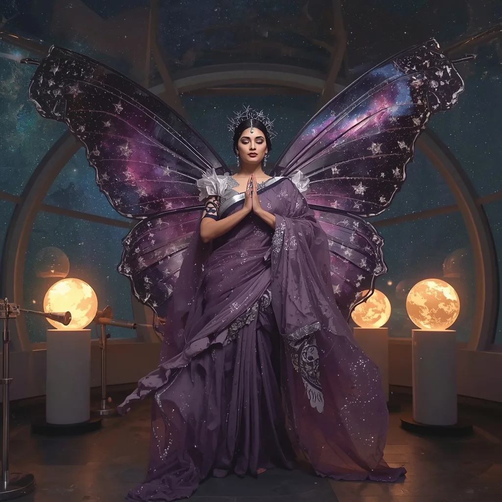 Amethyst Nebula Celestial Butterfly Saree in Starfield Observatory | Instagram Profile Pic Ai Prompt