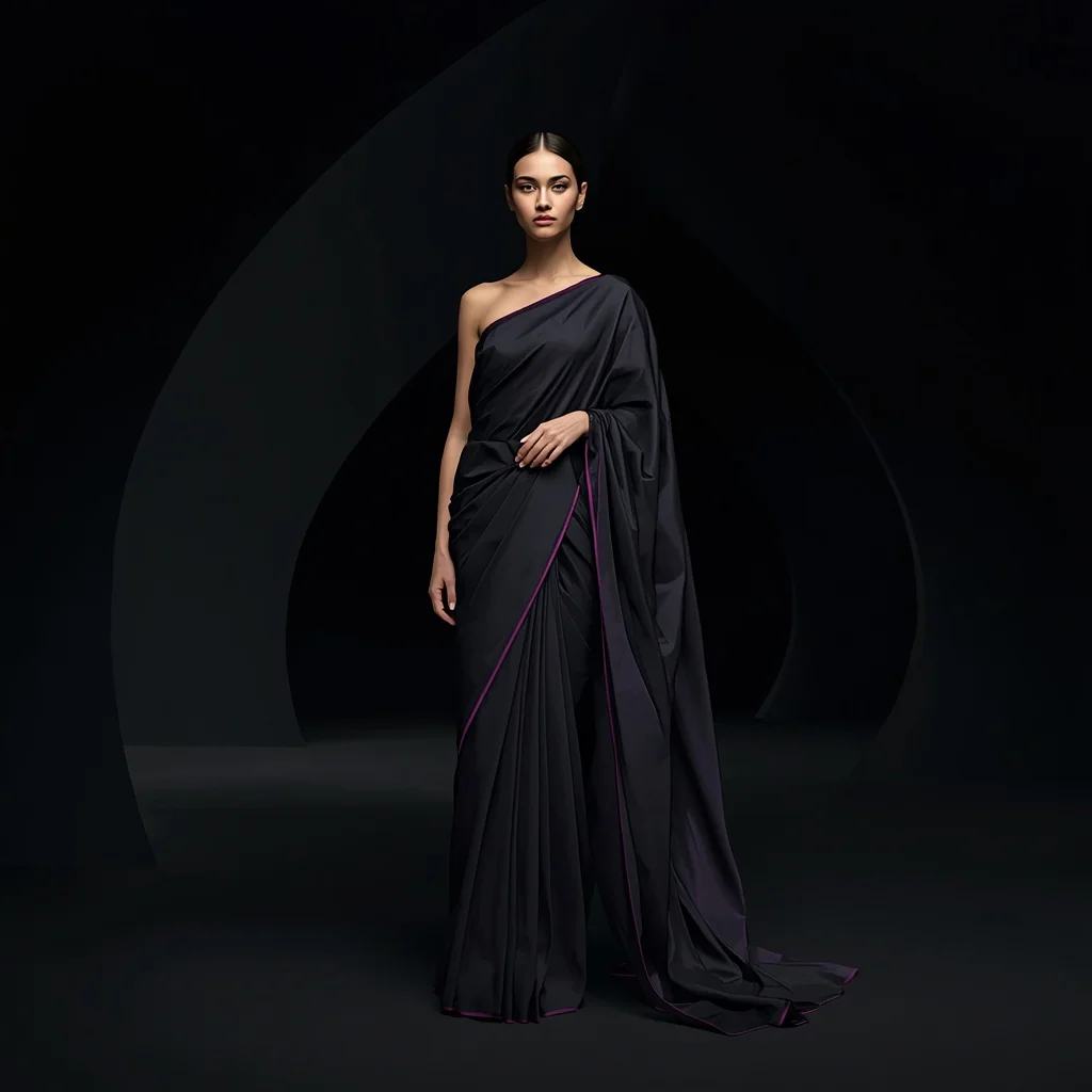Anti-Light Void Silk Saree with Shadow Collapse Cathedral | Ai Video Generator Prompt
