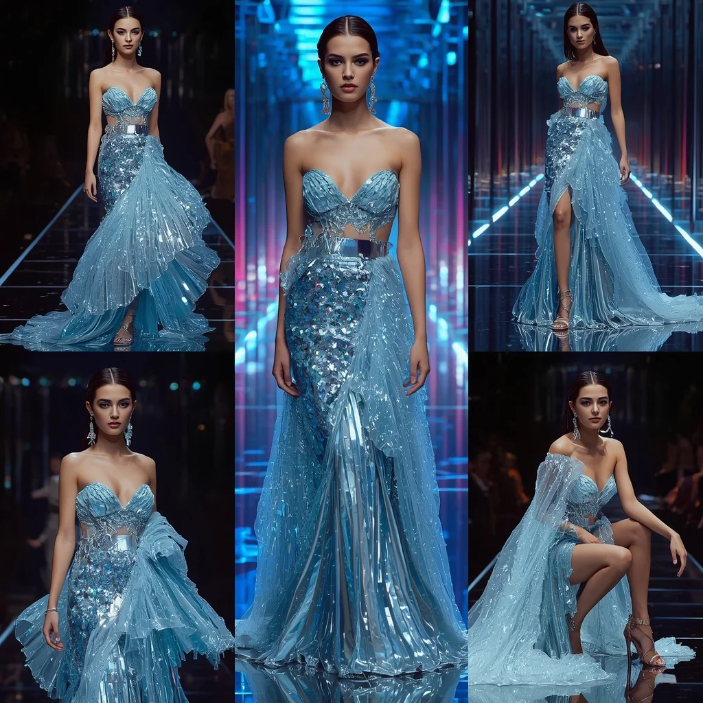 Arctic Crystal Festival Saree with RGB Mirror Infinity Crystal Atrium | Image Prompt