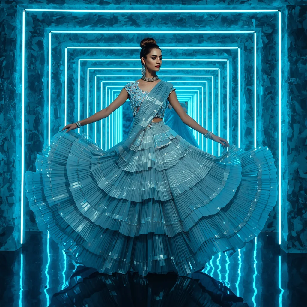 Arctic Royale Quantum Saree with Dynamic Crystal Maze Corridors | Google Prompt