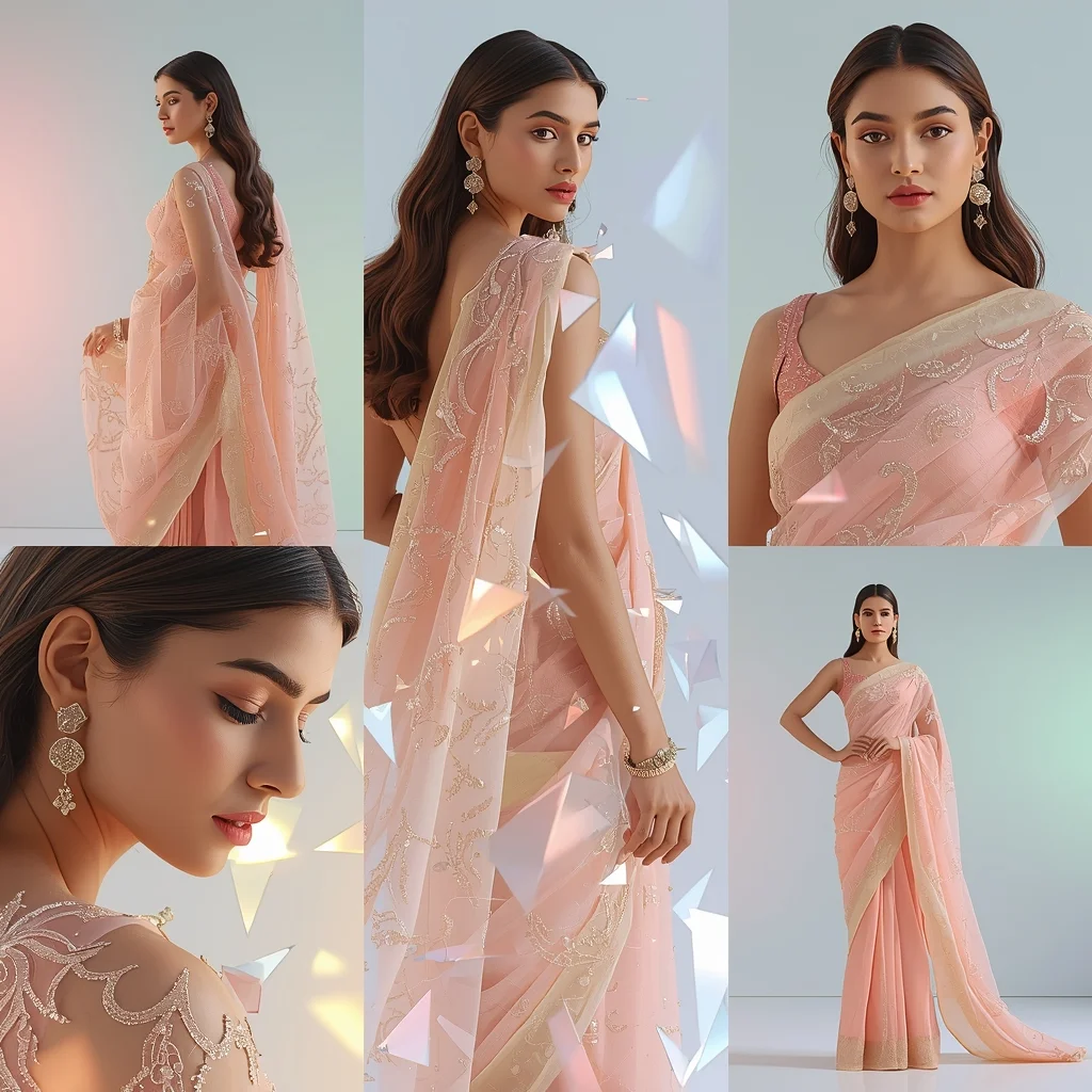 Artistic Luxury Pastel Saree Glass Shard Glow - | Image Prompt | Saree Profile Pic Ai Prompt