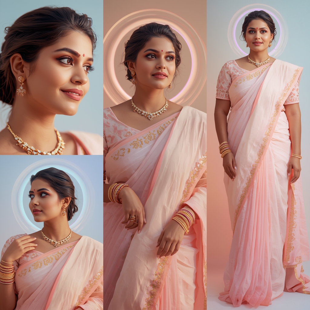 Astral Pulse Halo Wave Pastel Saree Indian Woman Luxury Composition | Bridal Saree Ai Prompt For Instagram Reel