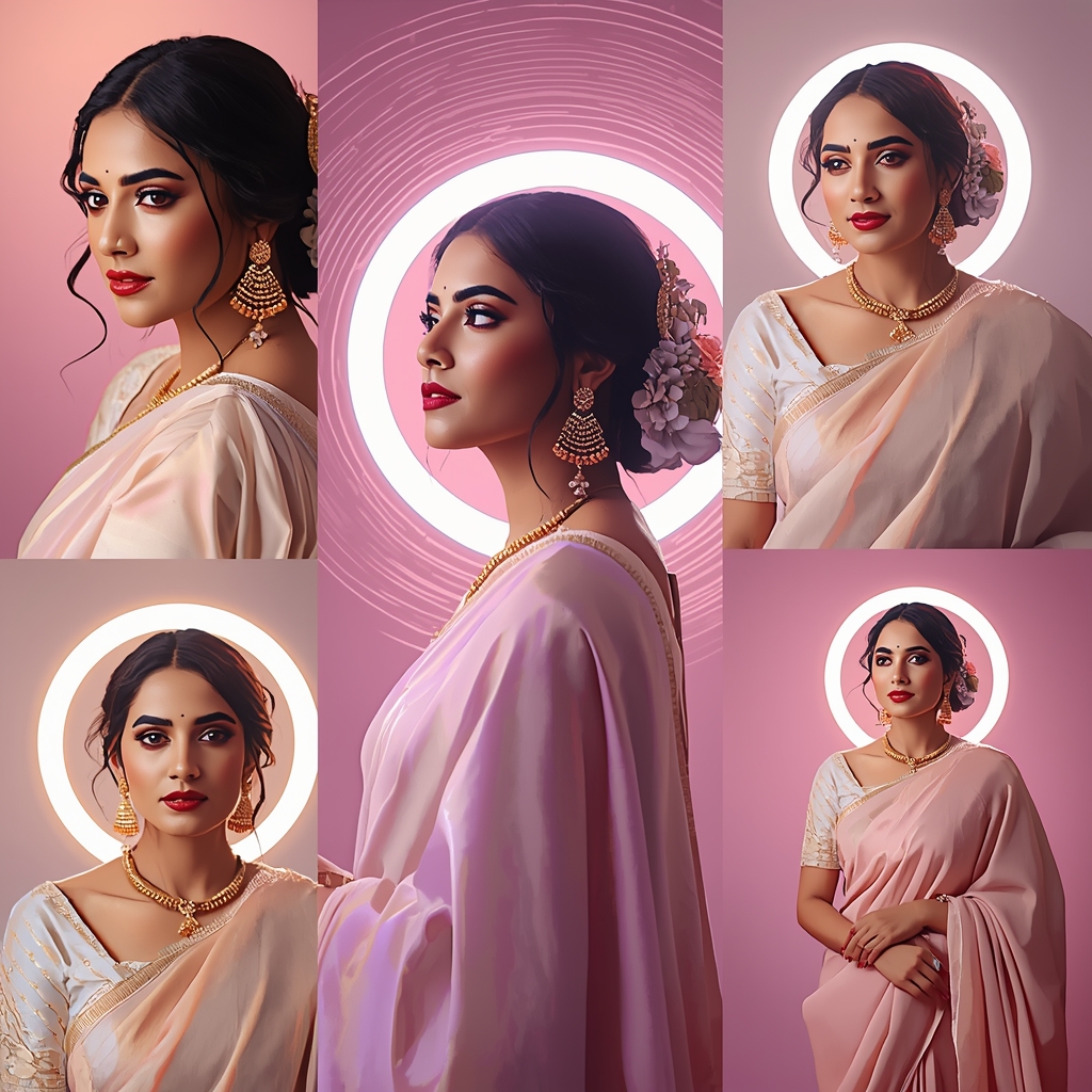 Astral Pulse Halo Wave Pastel Saree Indian Woman Luxury Composition | Prompt Gemini Saree