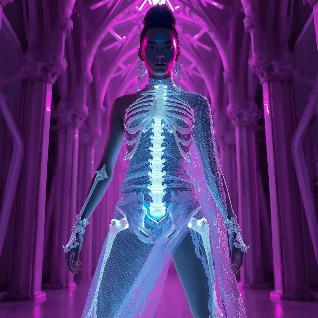 Aurora Bone Light Matrix Saree with Synthetic Cathedral Spine | New Instagram Trend Prompt For Girl Aesthetic