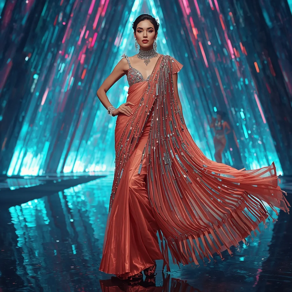 Aurora Flame Crystal Saree with Floating Hologram Reflection Cathedral | Prompt For Gemini AI Girl Trending