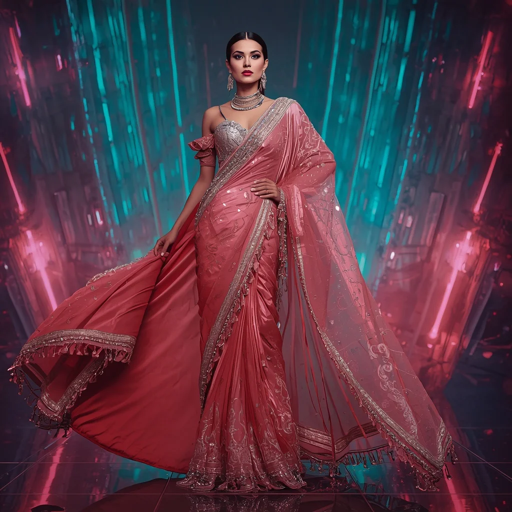 Aurora Flame Crystal Saree with Floating Hologram Reflection Observatory | Ai Prompt Generator Free