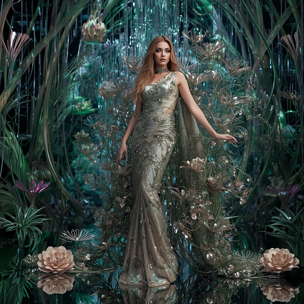 Aurora Metal Vine Dimension Saree with Chrome Forest Reality | Prompt Ai For Girl Instagram