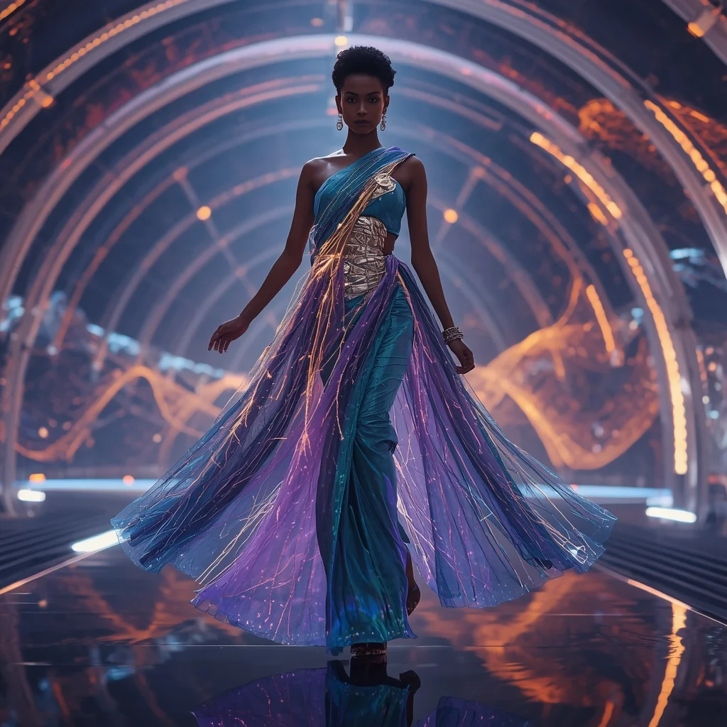 Aurora Neural Silk Saree with Living Energy Dome | Text To Image Prompt