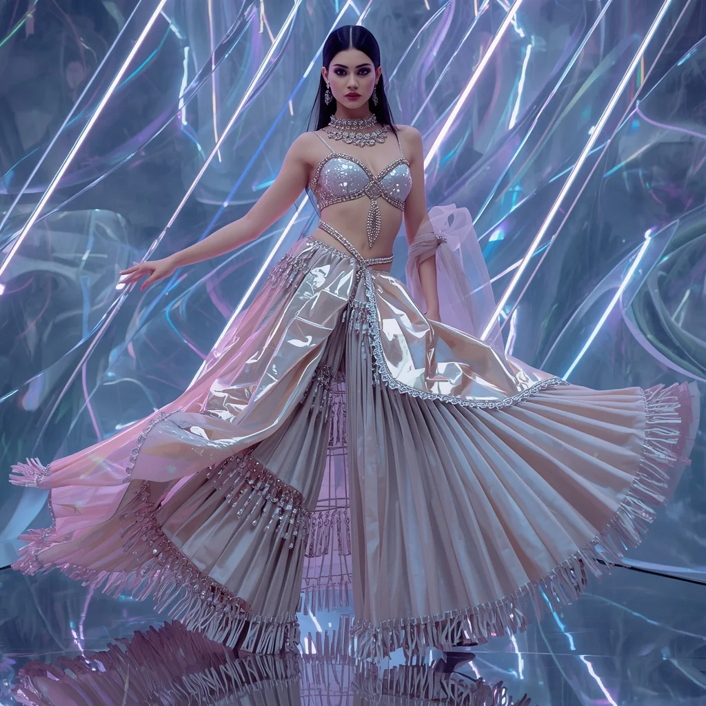 Aurora Thunder Mirage Saree with Floating Digital Neon Prism Waves | Prompt Engineering