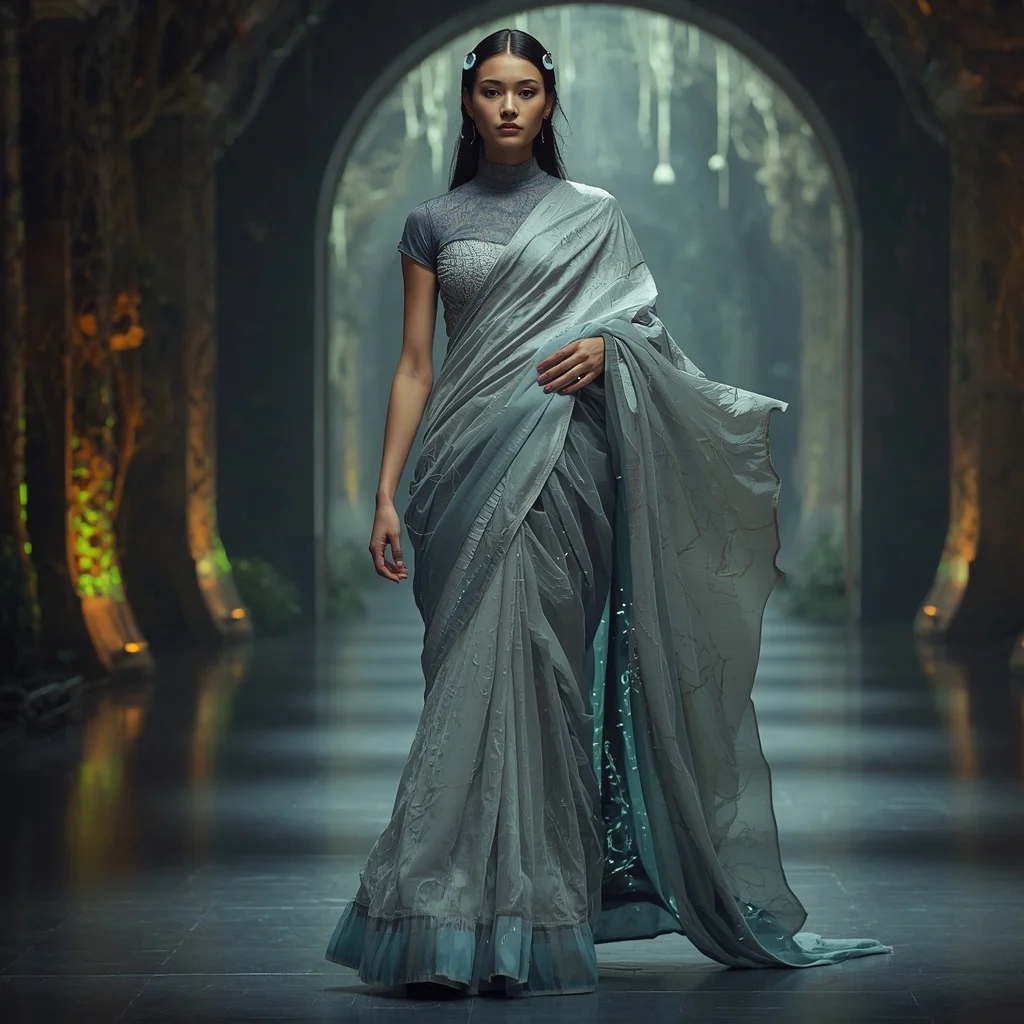 Biomechanical Silk Saree with Living Fabric System | Influencers Ai Prompt