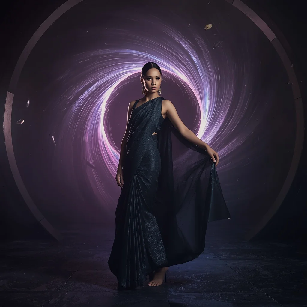 Black Hole Silk Saree with Gravity Collapse Chamber | Best Prompt Ai For Girl
