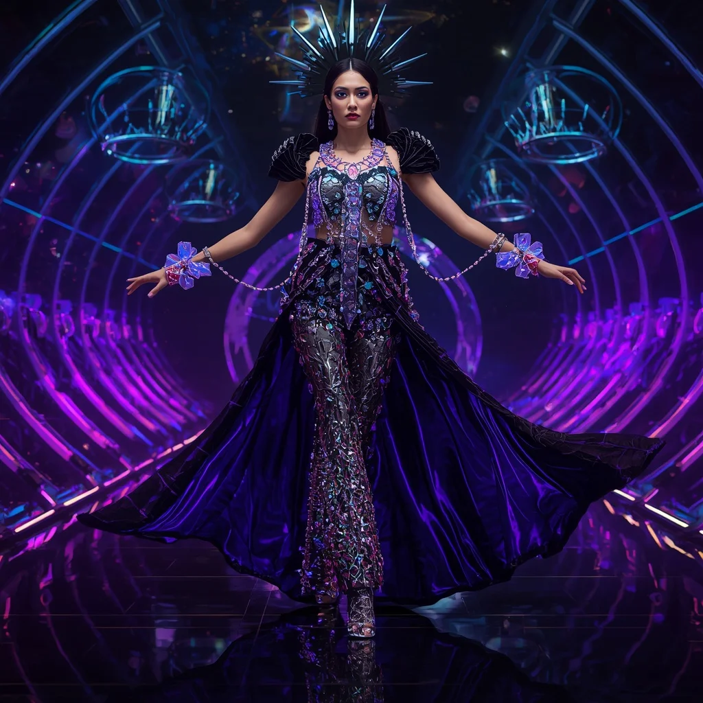 Celestial Abyss Prism Armor Saree with Floating Black Quantum Halo Crown Reactor | Photo Prompt