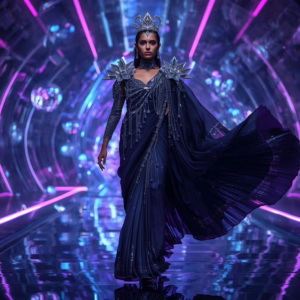 Celestial Dark Void Armor Saree with Floating Quantum Prism Singularity Crown Web Core | Gym Influencer Ai Prompt