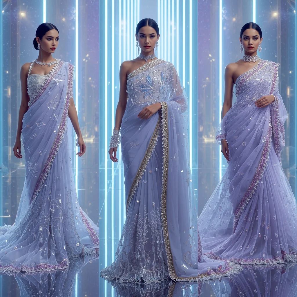 Celestial Ice Prism Saree with Neon Aurora Infinity Citadel | Prompt Ai For Girl Instagram