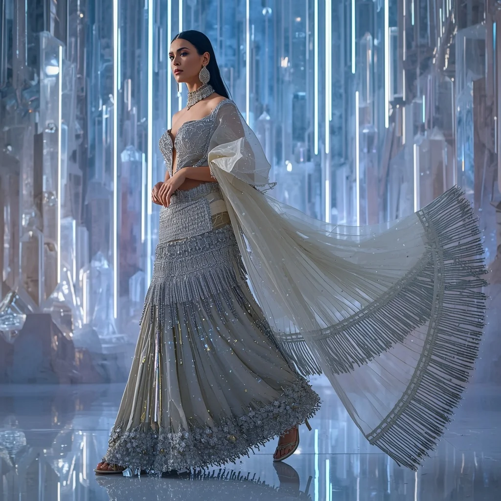 Celestial Moonstone Prism Saree with Infinity Crystal Empire | Whatsapp Dp Ai Prompt