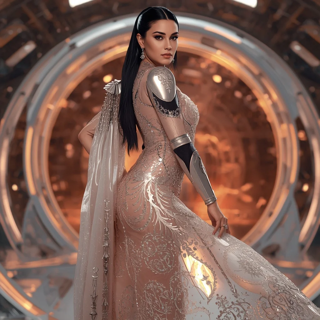 Champagne Aurora Prism Apex Infinity Armor Saree with Floating Sphere Light Dome Nexus Quantum Core Reactor System | Gemini Ai Prompt