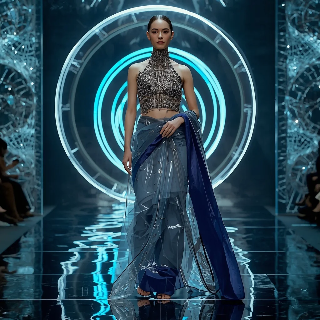 Chrono Glass Saree with Time-Fragment Fabric Layers | Woman Pose Ai Prompt