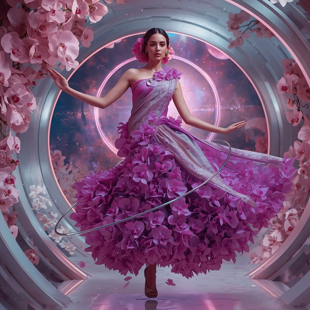 Cosmic Orchid Gravity Saree with Floating Floral Orbit | Prompt For Gemini AI Girl Style Trending Instagram