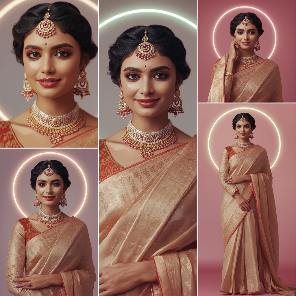 Cosmic Pulse Halo Orbit Pastel Saree Indian Woman Luxury Composition | Gemini Saree Prompt For Woman