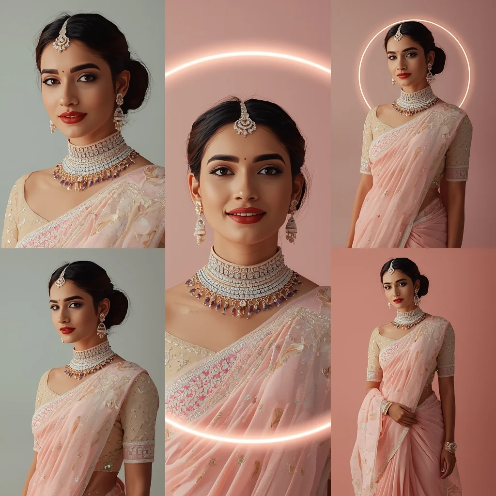 Cosmic Pulse Halo Orbit Pastel Saree Indian Woman Luxury Composition | Saree Girl Dp Ai Prompt Ultra Hd