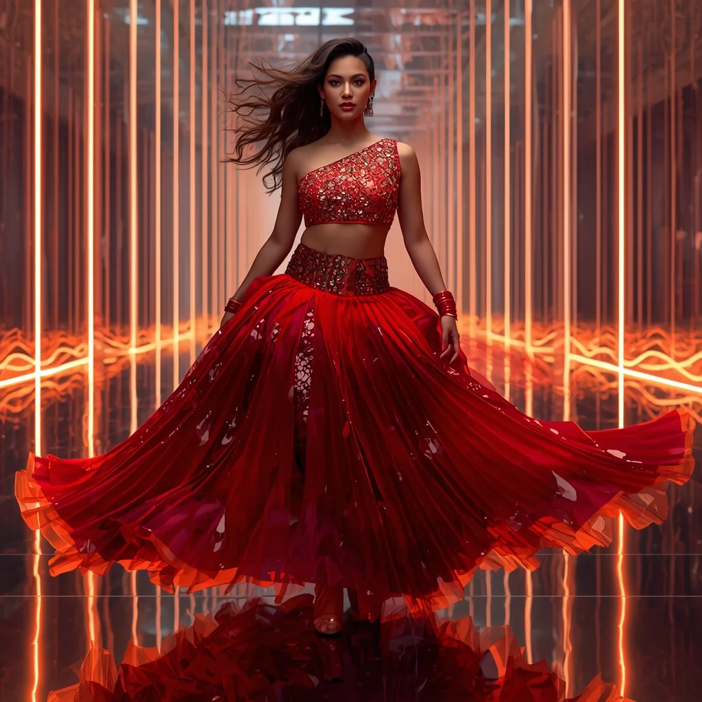 Crimson Inferno Crystal Saree with Prism Infinity Hall | Instagram Highlight Cover Ai Prompt