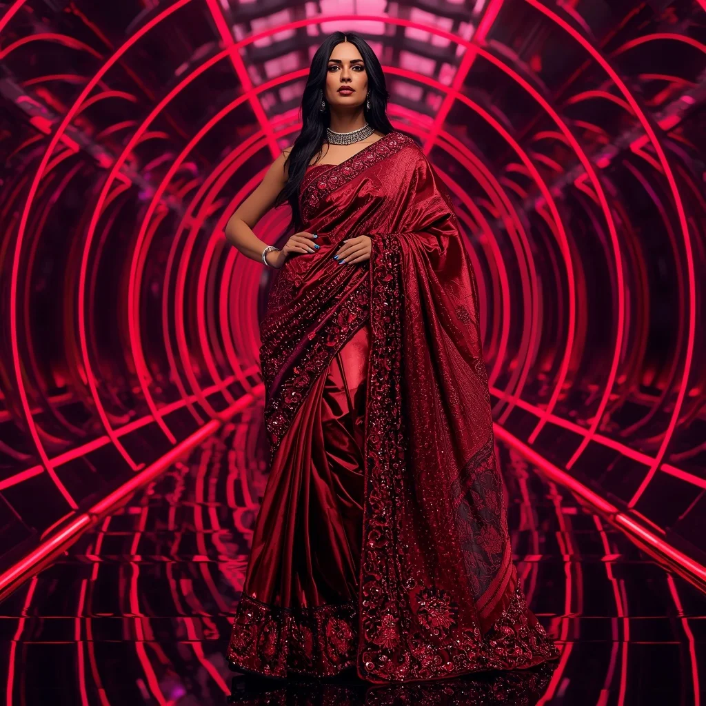 Crimson Titanium Quantum Saree with Dynamic Laser Spiral Corridors | South Indian Prompt For Girl ChatGPT