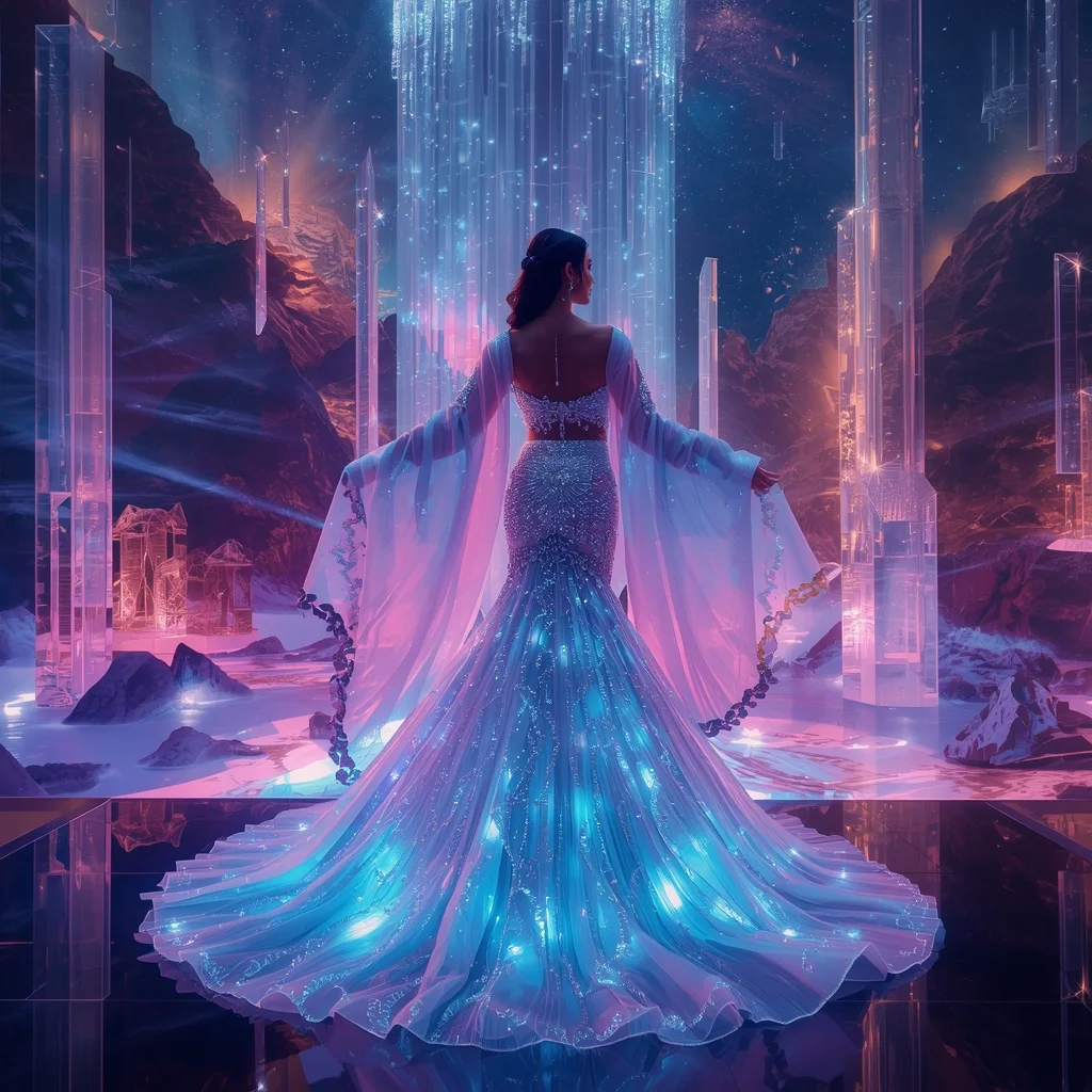 Crystal Aurora Canyon Saree with Floating Light Valley Empire | Editing Prompt Girl Aesthetic