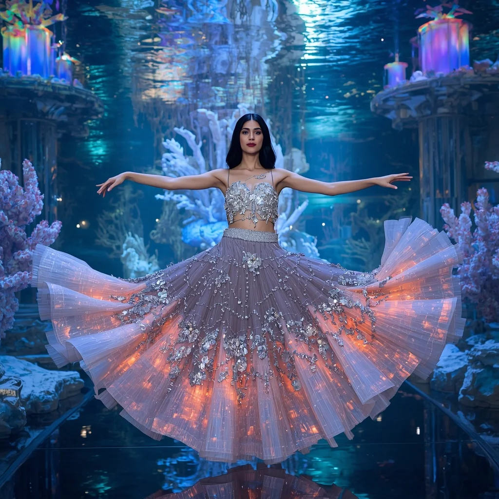 Crystal Aurora Reef Saree with Floating Underwater Light Kingdom | Prompt Seen Gemini Girl Instagram