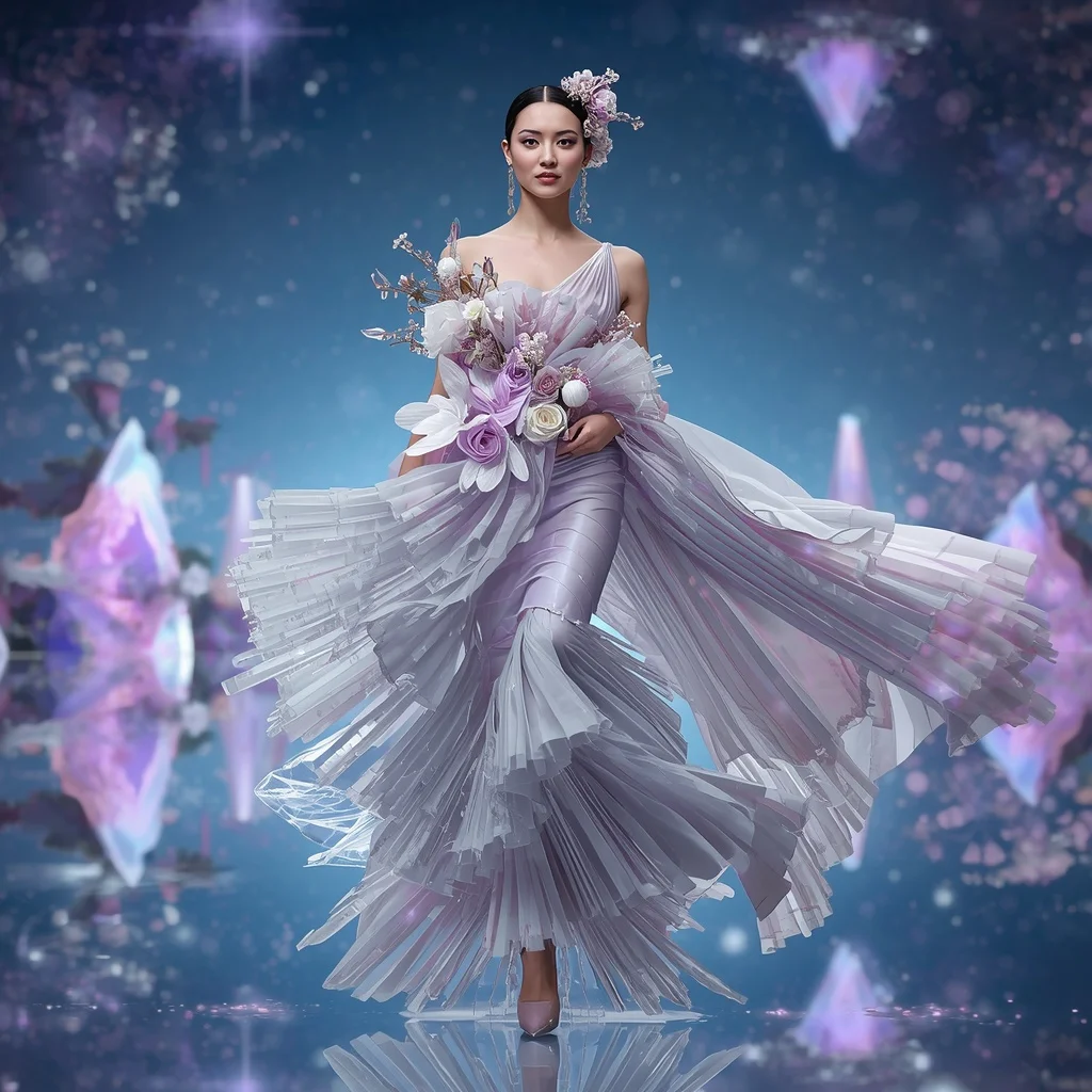 Crystal Bloom Gravity Saree with Floating Prism Horizon | Gemini Photo Prompt