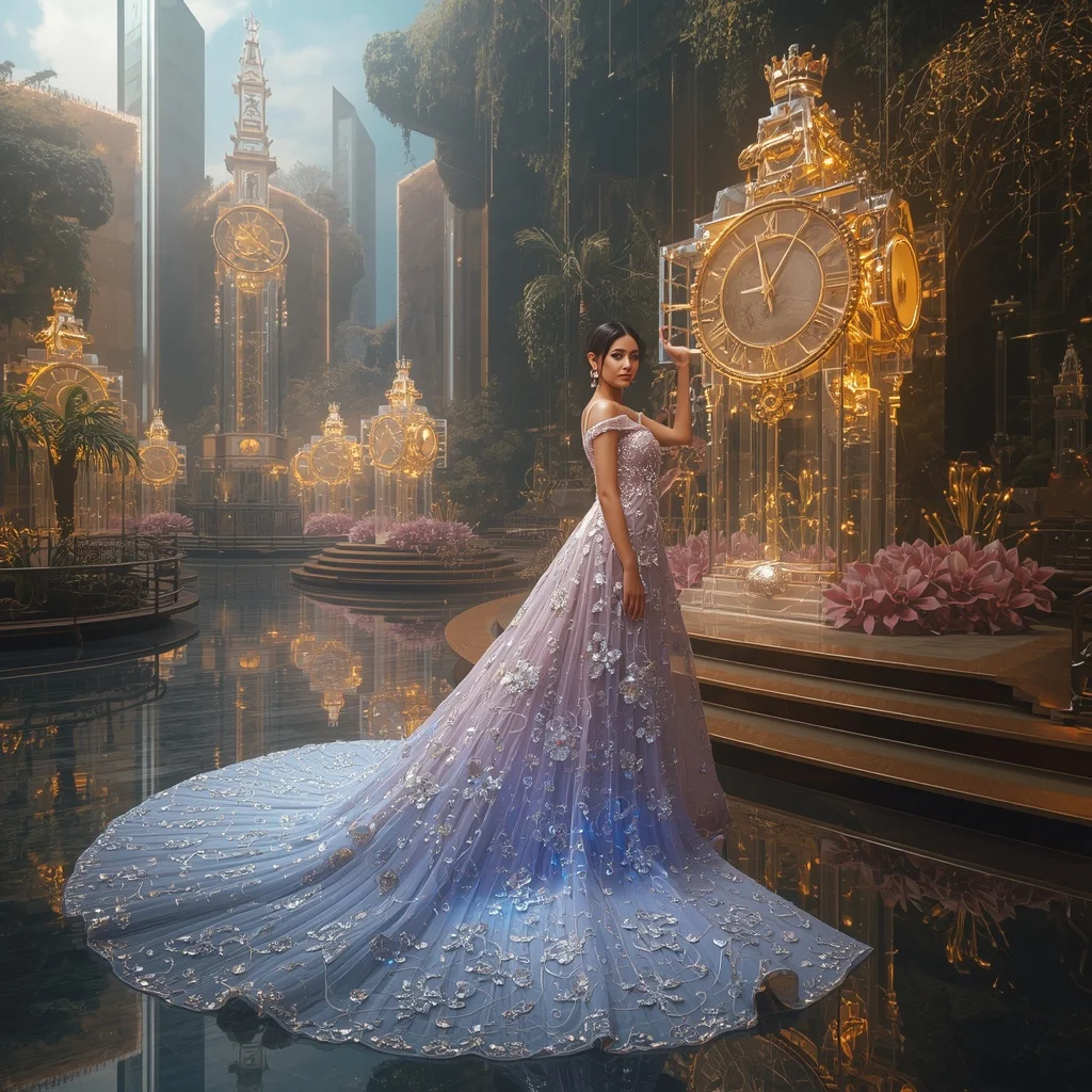 Crystal Clock Tower Saree with Floating Royal Time Garden | Instagram Viral Photo Prompt
