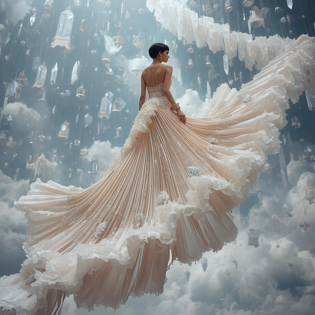 Crystal Cloud Staircase Saree with Floating Sky Temple Kingdom | Gym Influencer Ai Prompt