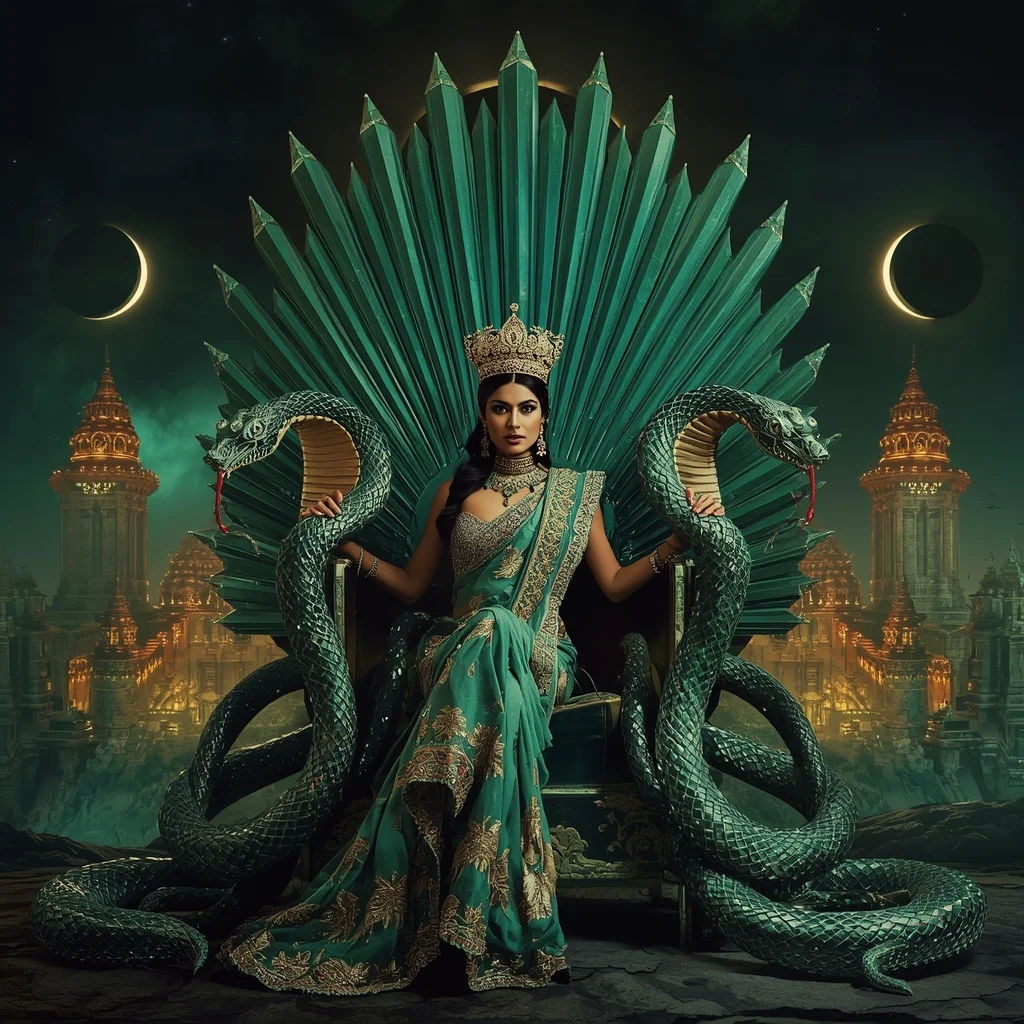 Crystal Cobra Crown Saree with Emerald Eclipse Fortress | Prompt Seen Girl Photo Editing Chatgpt Aesthetic