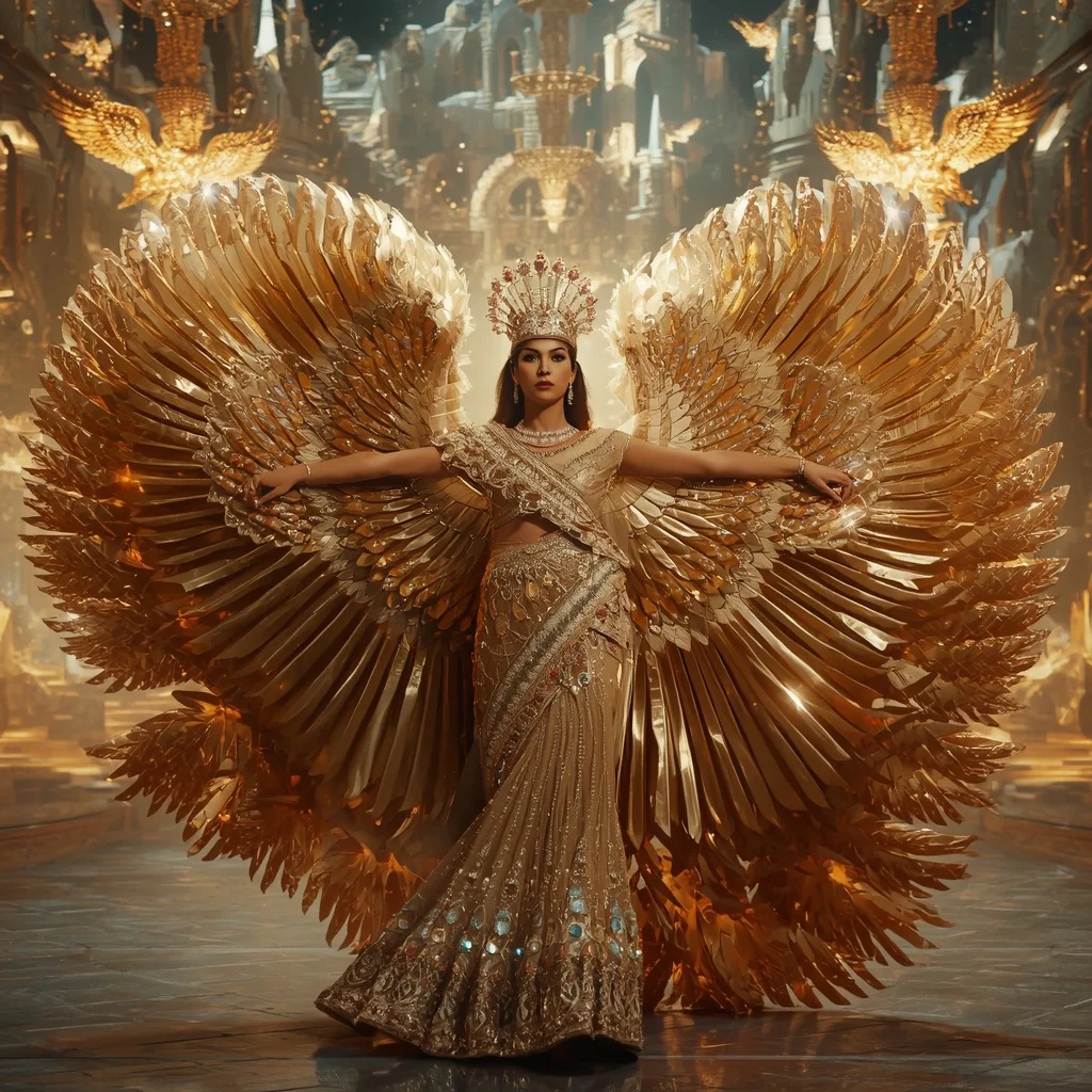 Crystal Eagle Crown Saree with Floating Sky Kingdom Arena | Prompt For Traditional Look For Girl Chatgpt Instagram