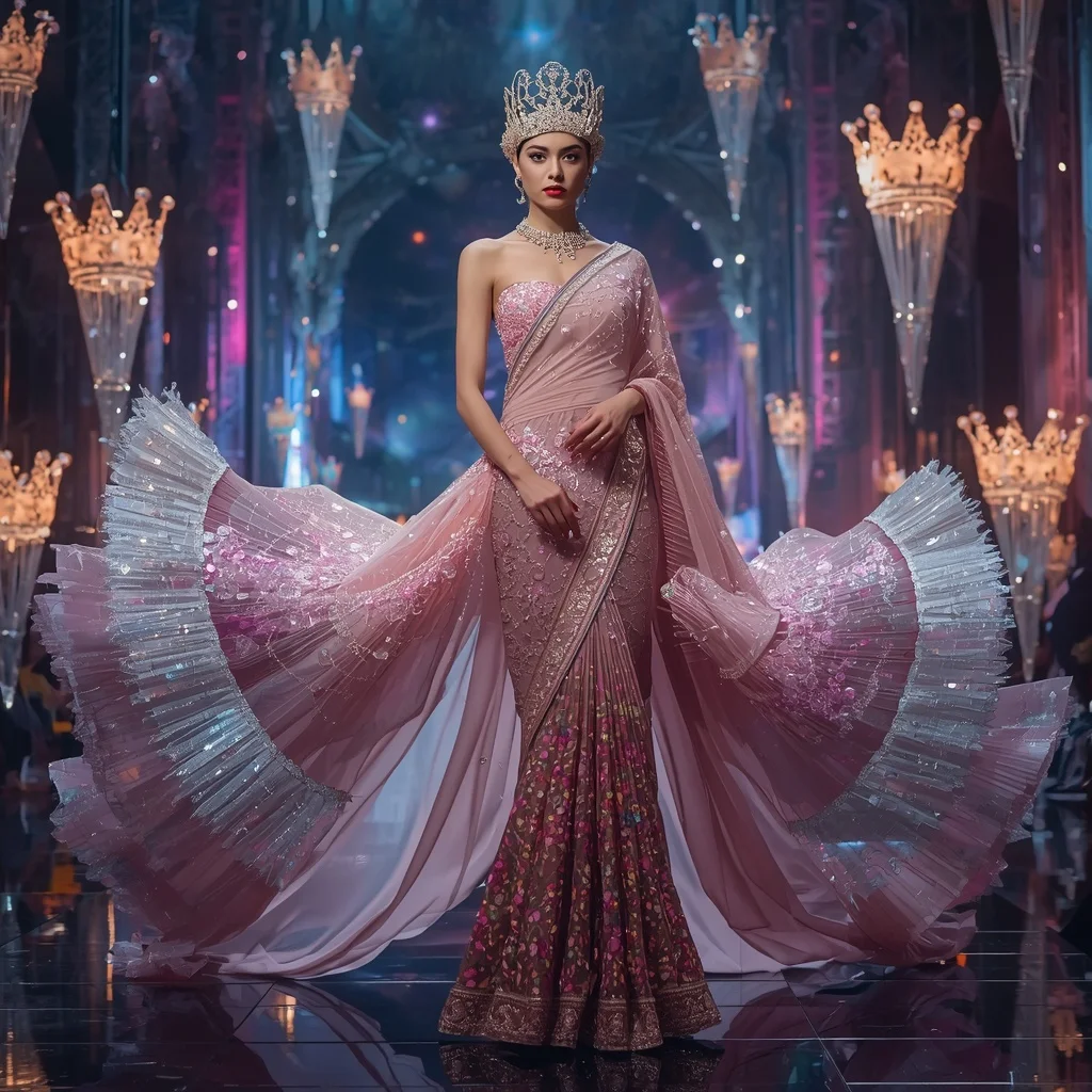 Crystal Festival Crown Saree with Floating Celebration Galaxy Empire | Prompt Seen Trending Girl 2026 Instagram