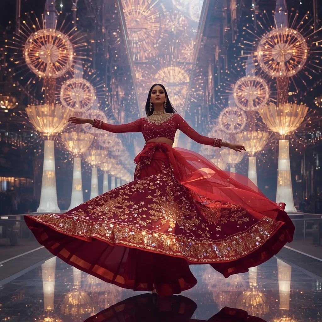 Crystal Firewheel Saree with Floating Celebration Galaxy Realm | Beautiful Woman Ai Prompt