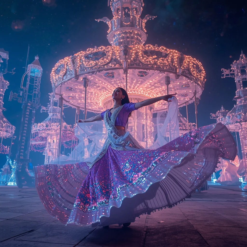 Crystal Galaxy Carousel Saree with Celestial Festival Infinity World | ChatGPT Ai Prompt