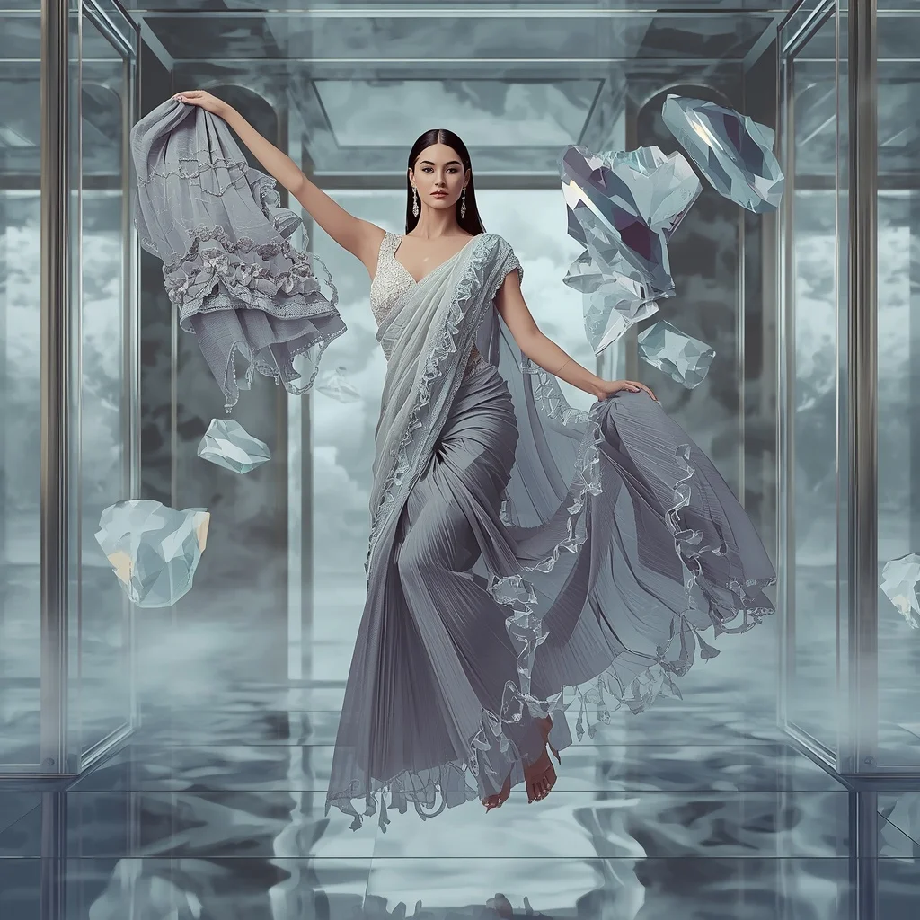 Crystal Gravity Wave Saree with Anti-World Chamber | Prompt For Gemini AI Girl