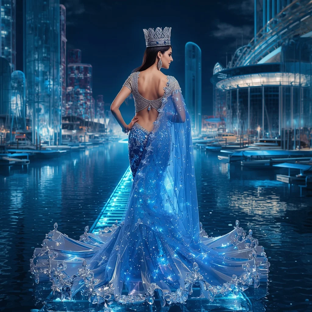Crystal Harbor Crown Saree with Floating Royal Dock Kingdom | Best Prompt Ai For Girl