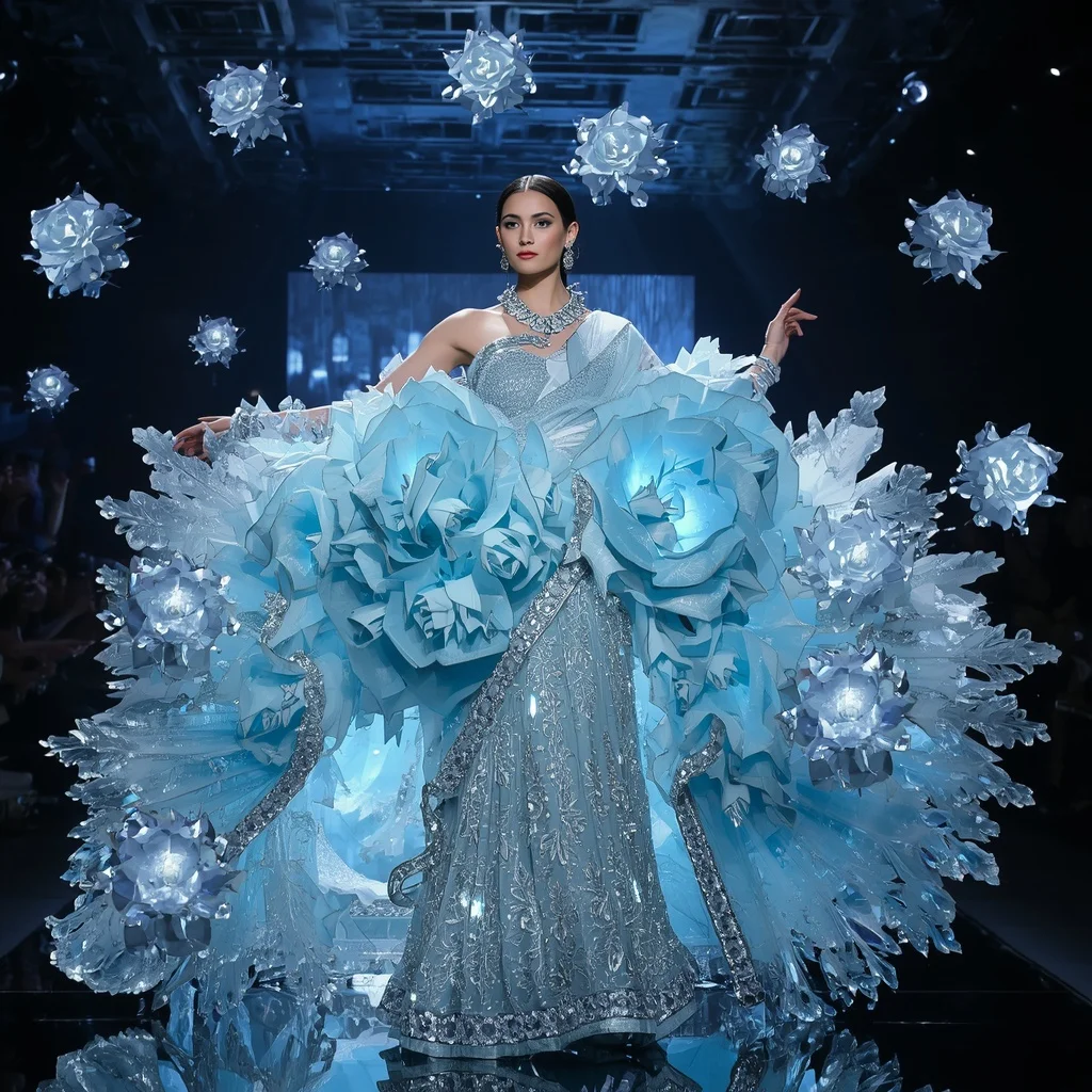 Crystal Ice Crystal Rose Saree with Frozen Bloom Galaxy Empire | Prompt For Girls Trending