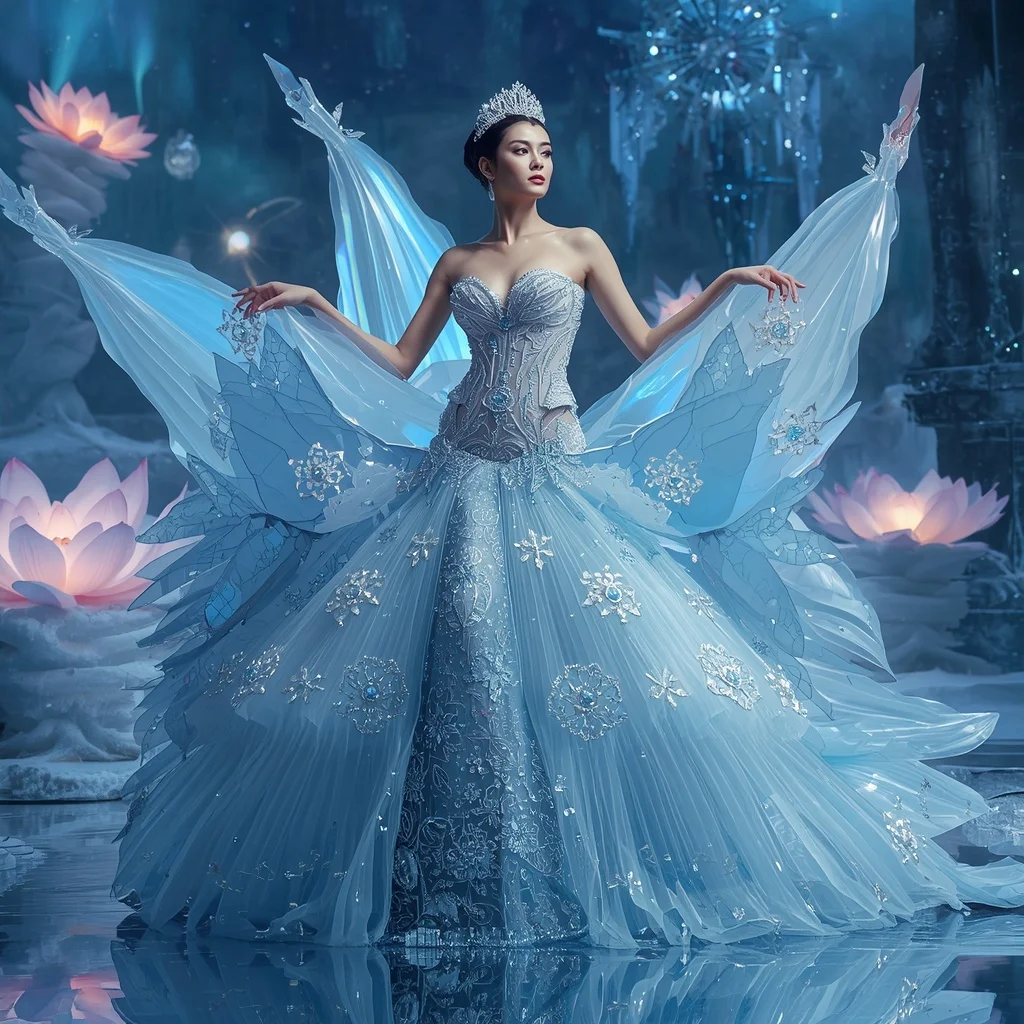Crystal Ice Lotus Saree with Frozen Aurora Garden Kingdom | Attitude Ai Prompt