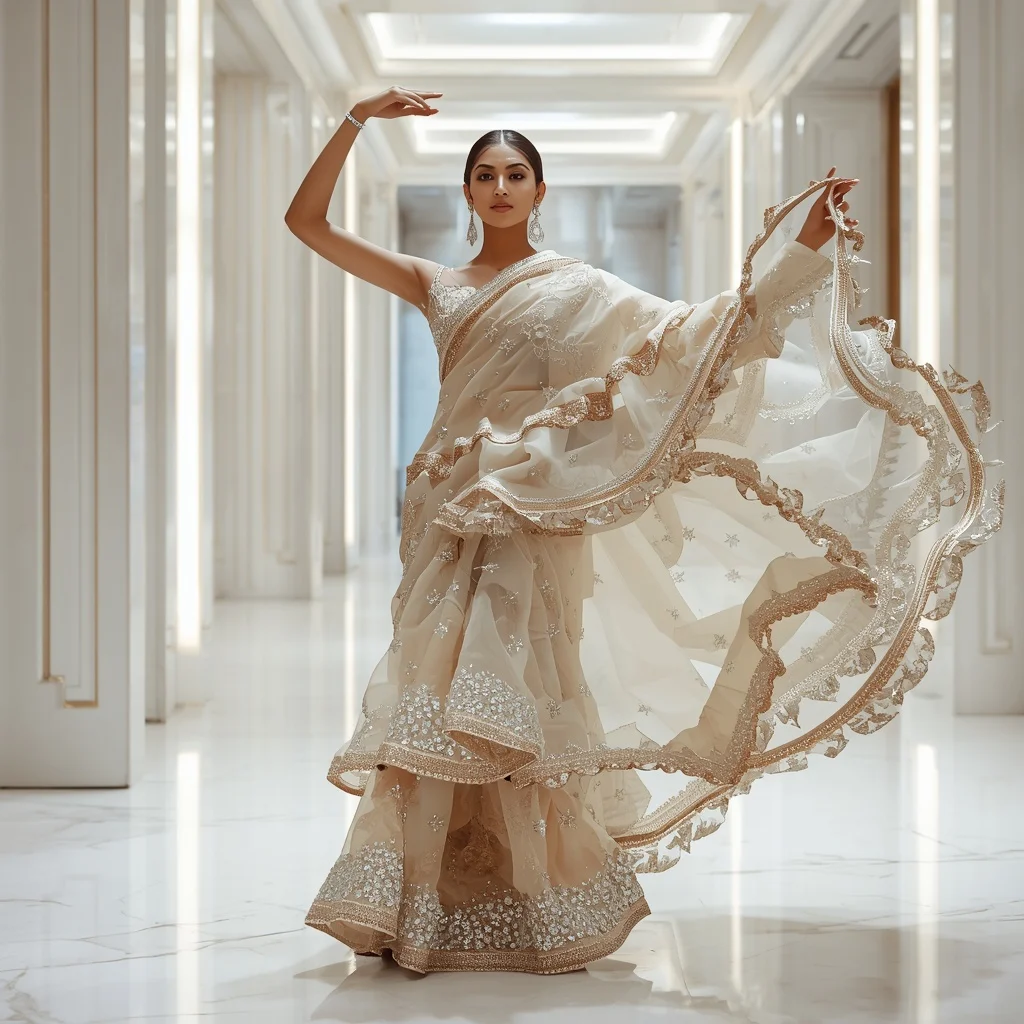 Crystal Infinity Lotus Saree with Luxury White Atrium | Prompt For Traditional Look On Instagram