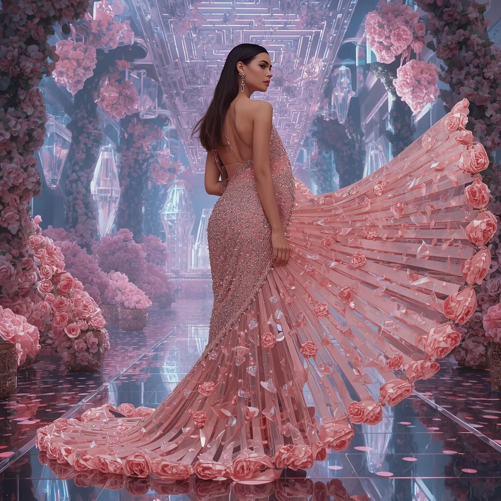 Crystal Labyrinth Rose Saree with Floating Puzzle Garden Universe | Profile Picture Ai Prompt