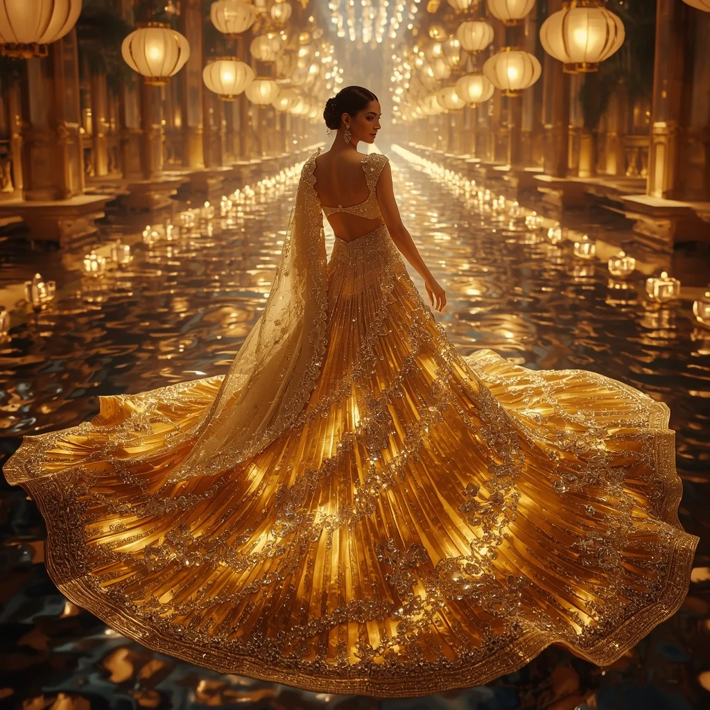 Crystal Lantern River Saree with Floating Festival Canal Empire | New Design Ai Prompt