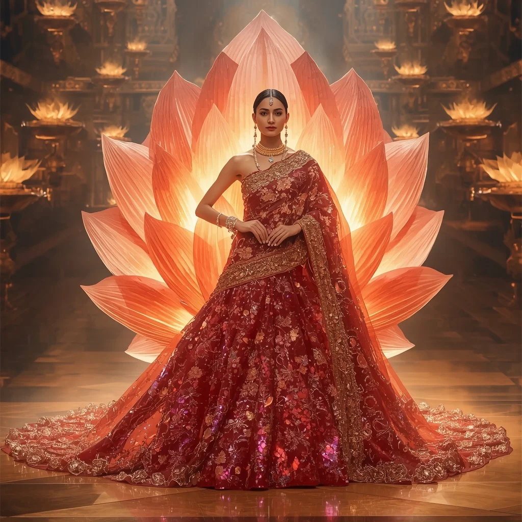 Crystal Lotus Fire Saree with Floating Sacred Flame Kingdom | Ideogram Ai Prompt