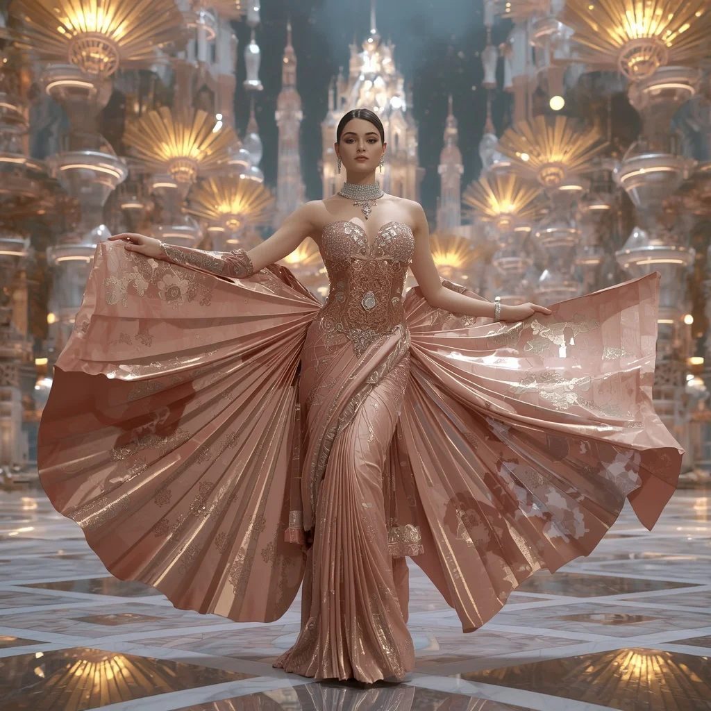 Crystal Luxury Fan Saree with Floating Couture Pavilion City | Trending Prompts For Instagram For Girl