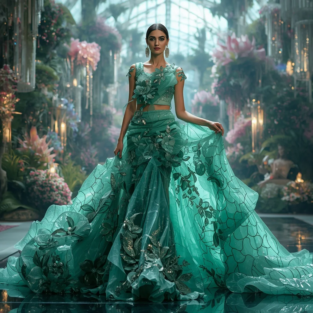Crystal Luxury Greenhouse Saree with Floating Floral Megadome Empire | Instagram Highlight Cover Ai Prompt