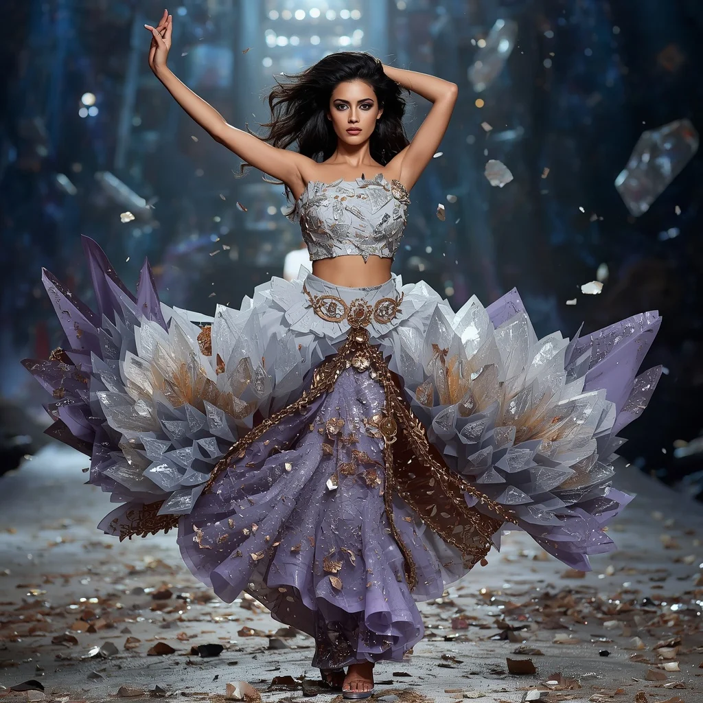 Crystal Meteor Bloom Saree with Cosmic Fragment Arena | Ai Image Generator Prompt
