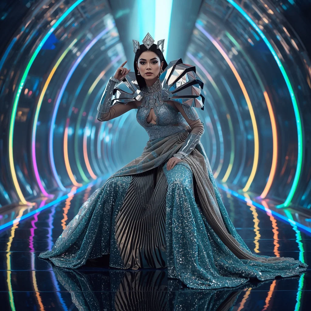 Crystal Meteor Queen Saree with Infinity Digital Cathedral | Cinematic Saree Ai Prompt