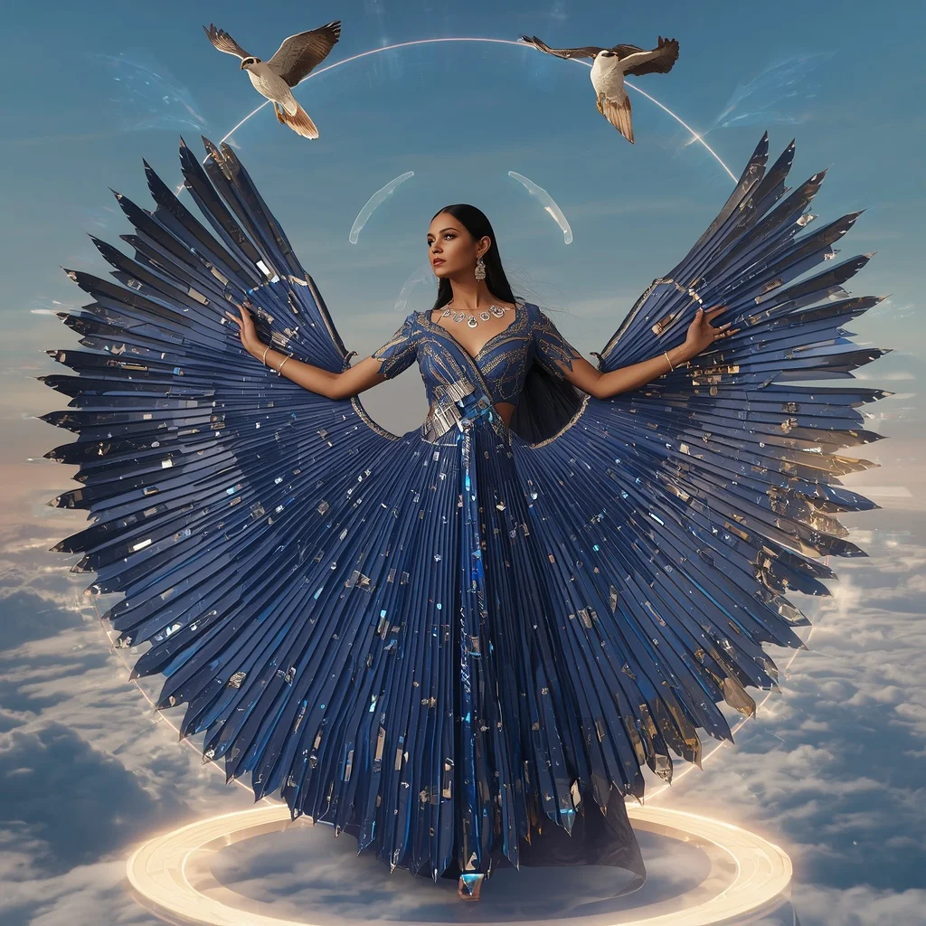 Crystal Mirage Falcon Saree with Floating Horizon Sky Empire | Instagram Girl Gemini Prompt